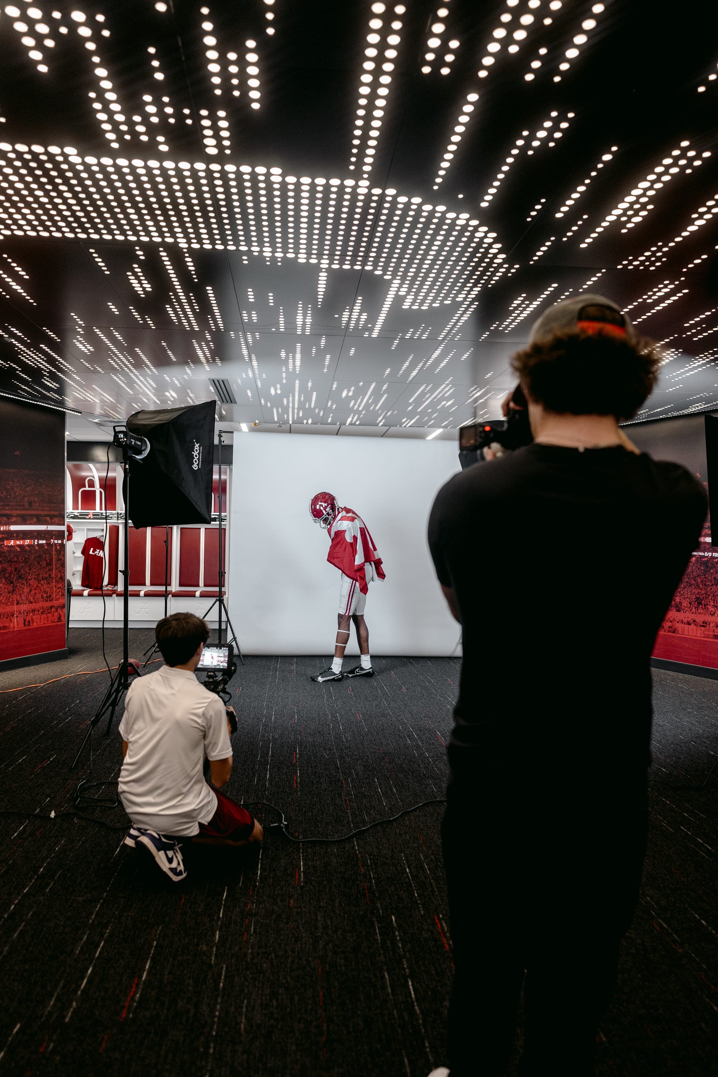 On set filming for Alabama football at the University of Alabama